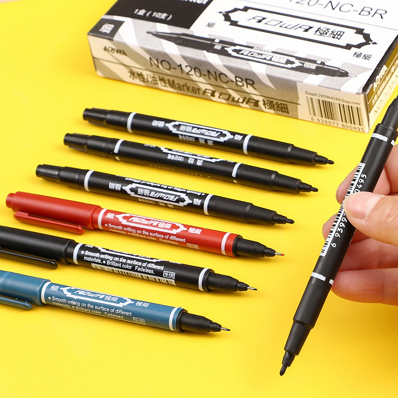 Water-Based Marker Double-Ended Three-Color Hook Pen Office Learning Marker Pen Painting Design Marker Pen Stationery Wholesale