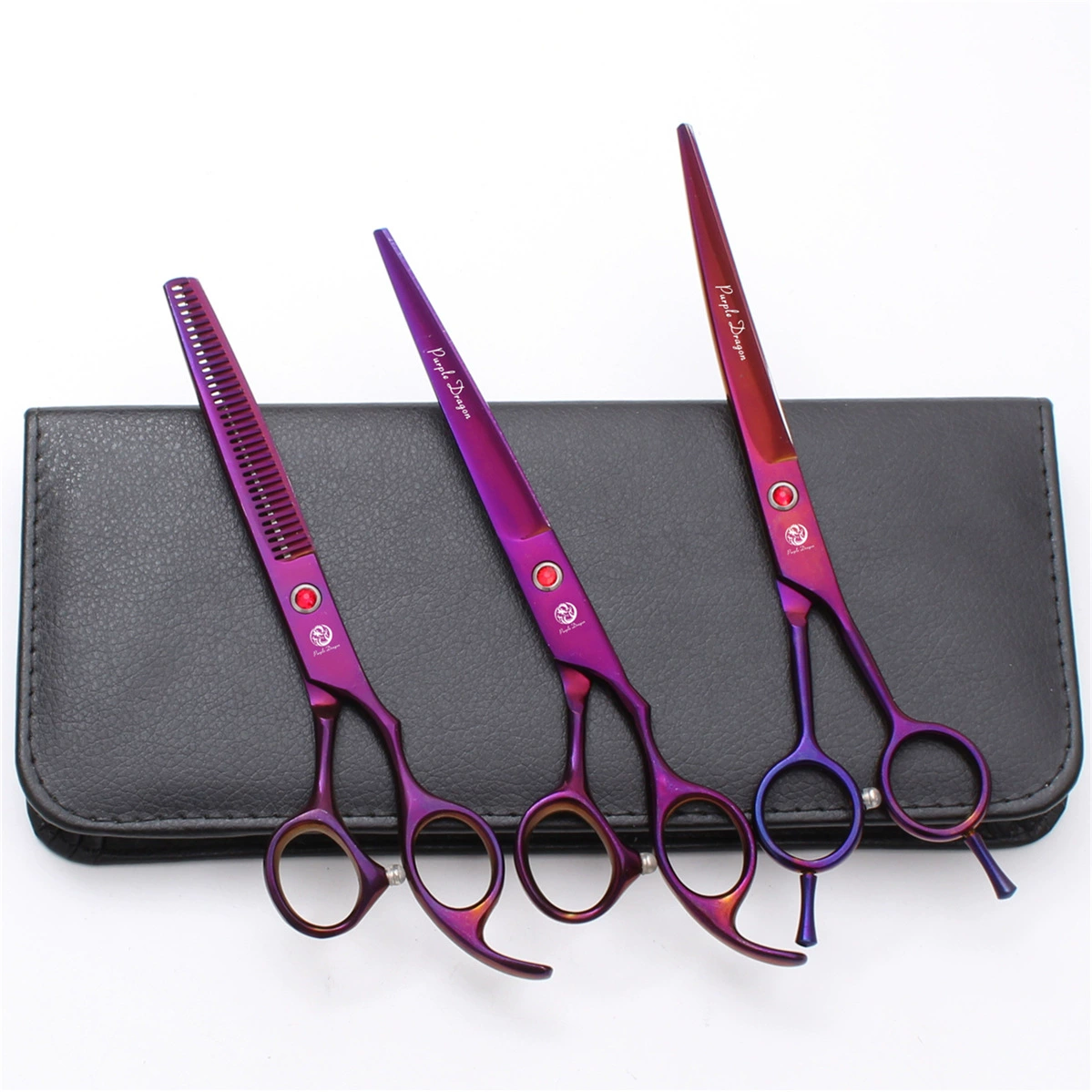 Purple Dragon 7.0 -inch Blue 3 Package Pets Straight Cut Flating Foot Cut, Cut, Shear Cosmetic Scissors Dog