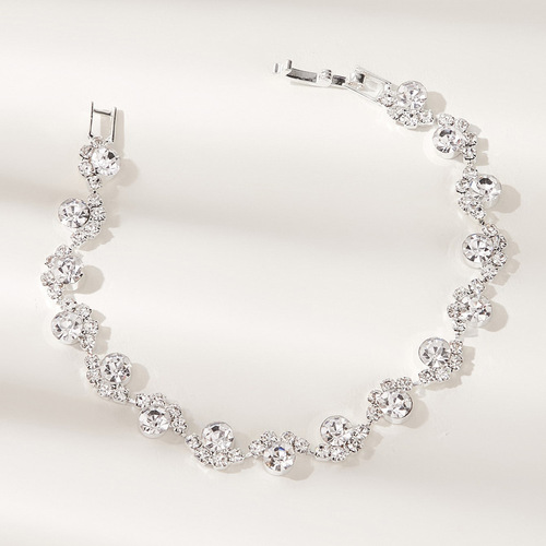 Korean fashion bridal accessories silver diamond necklace earrings bracelet three-piece set wedding jewelry N5567