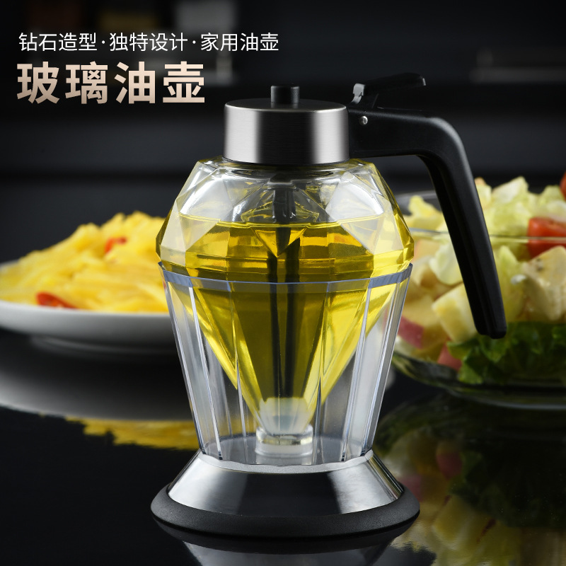 跨境热销防尘钻石油壶 玻璃蜂蜜罐 密封透明滴油瓶酱油醋调味罐|ms