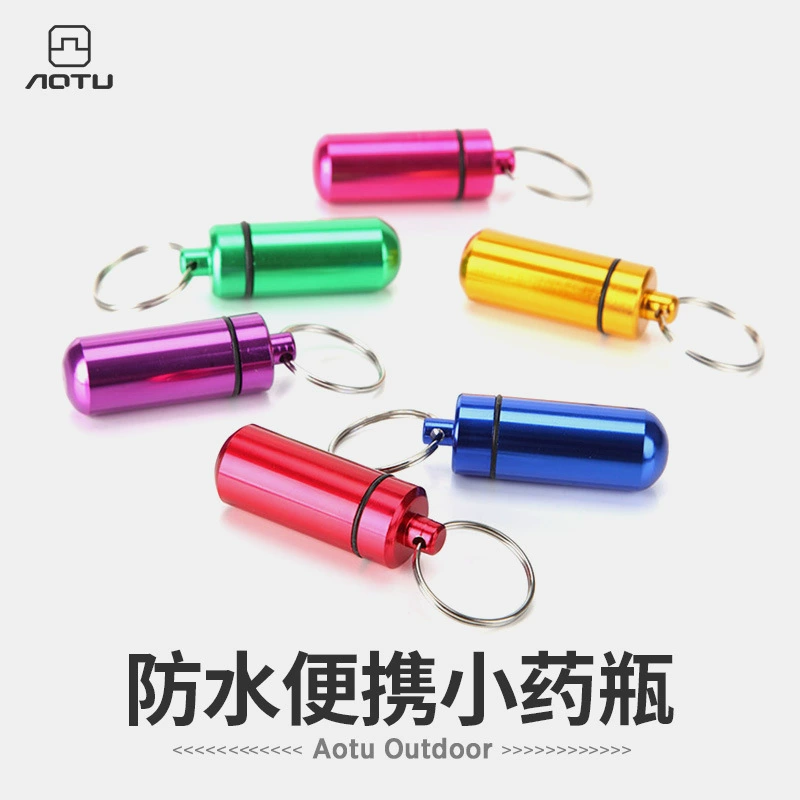 Горячая распродажа алюминиевого сплава бутылка медицины брелок портативная коробка для таблеток Открытый водонепроницаемый аптечка трансграничная оптовая продажа AT7605