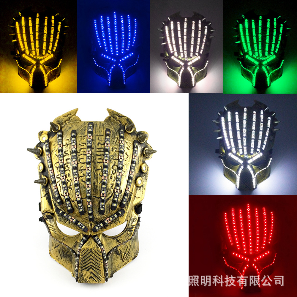 Europa y América LED de Halloween máscara luminosa vestido de fiesta de disfraces de accesorios fluorescentes 12V-LED Guerrero de hierro