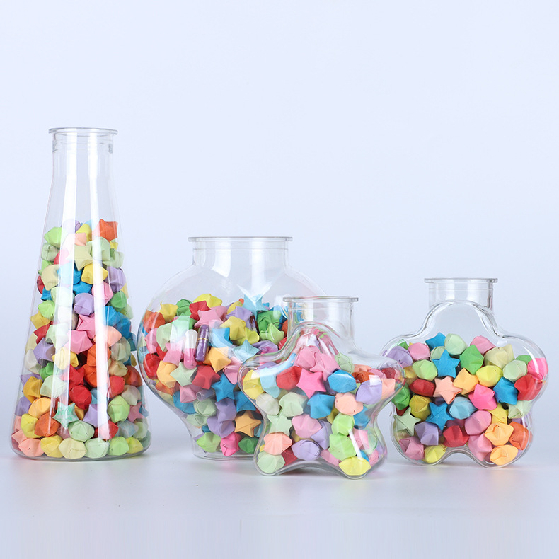 Fábrica al por mayor transparente de plástico para mascotas creativo DIY deseando botella de caramelo hecha a mano Arco Iris nebulosa estrella suerte botella vacía