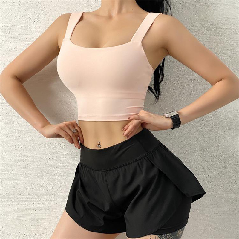 Top deportivo de tela cepillada de doble cara, tacto suave, con soporte y a prueba de golpes para mujer, estilo sujetador con espalda hermosa en U profunda, ideal para yoga, transfronterizo.