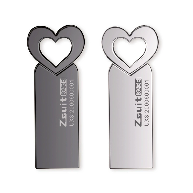 USB-флешка, металлический сердечный дизайн, варианты 8 МБ–128 ГБ, USB2.0/USB3.0, портативное хранение