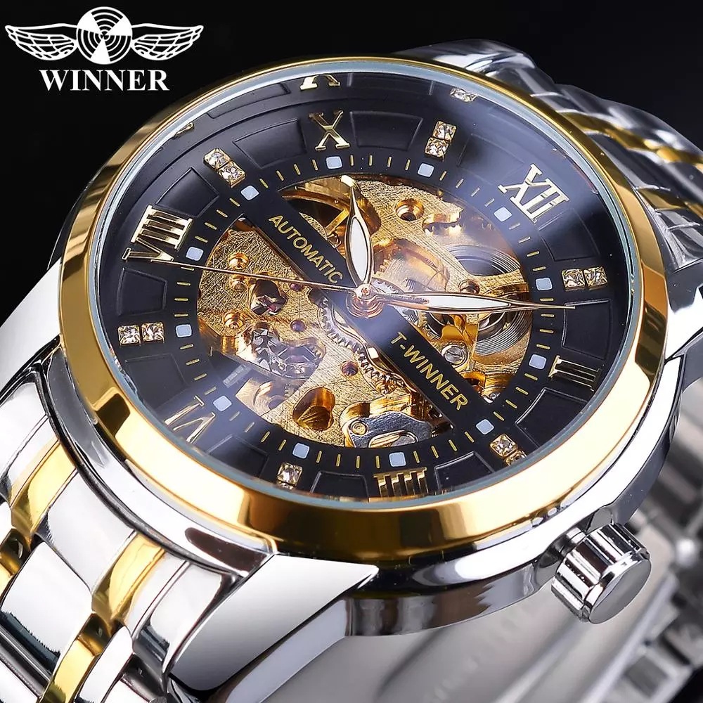 Nuevo estilo winner estilo europeo y americano moda masculina casual hueco mecánico impermeable automático reloj mecánico