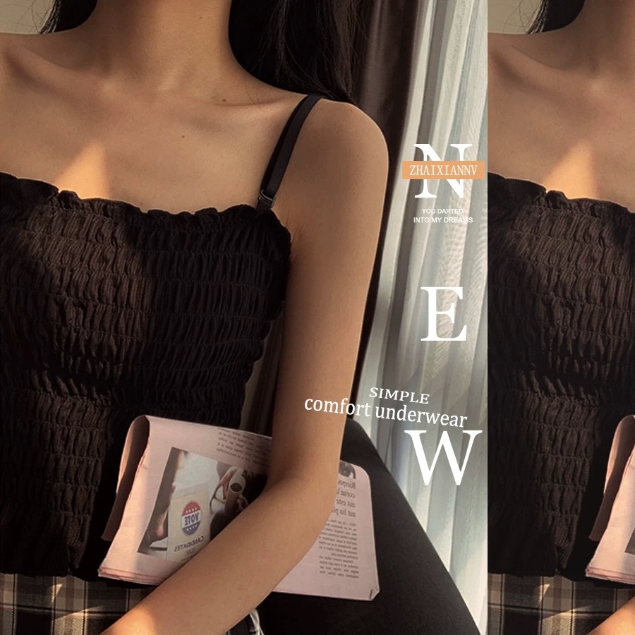 Sydney same style camisole women's adjustable shoulder strap hundred pleated beauty back wrapped chest tube top with chest pad short