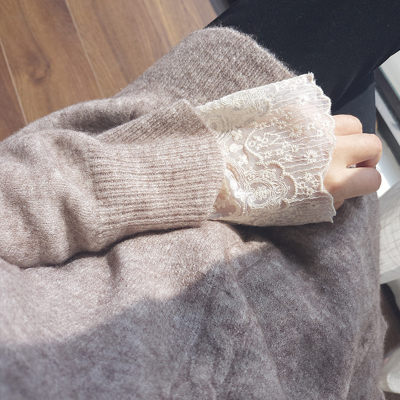 Laneige Clothing Lace Inner Layer Base Shirt for Women, Half-High Collar Embroidered Blouse, Mesh Top 940188 Versatile New Style