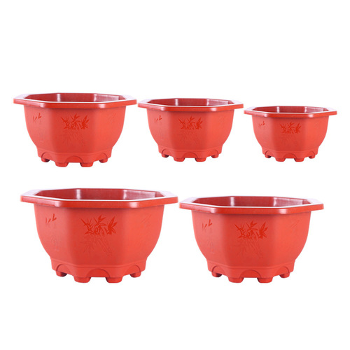 Potted green plant pot with succulent, orchid, and bamboo plants, breathable and root-controlling, thick plastic flower pot, factory wholesale, octagonal pot