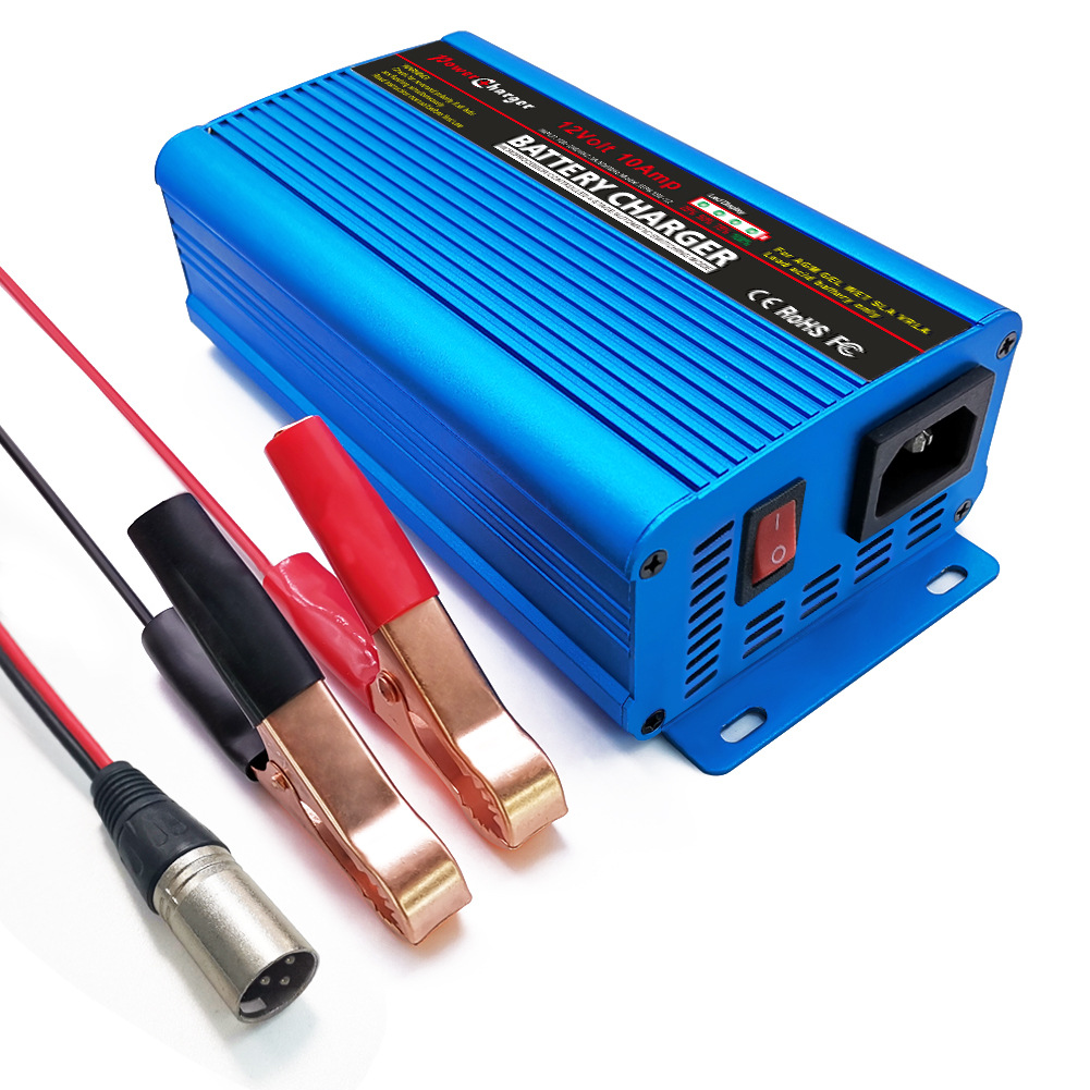 12V10A铅酸电池智能充电器全自动4段式充电LED电量显示反接保护