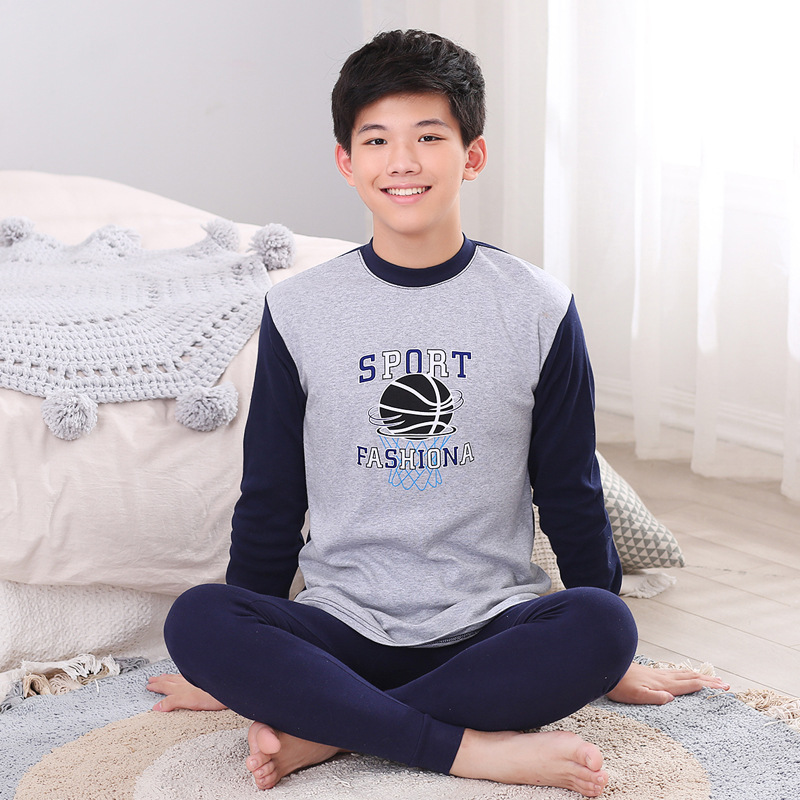 Ropa de otoño para niños medianos y grandes para hombres pantalones largos traje suéter de algodón de Cuello medio alto adolescentes estudiantes de secundaria cubierta de ropa interior cálida de algodón puro