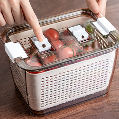 Household Double-layer Vegetable and Fruit Drain Basket Refrigerator Preserving Box Kitchen Plastic Covered Divided Sealable Storage Box