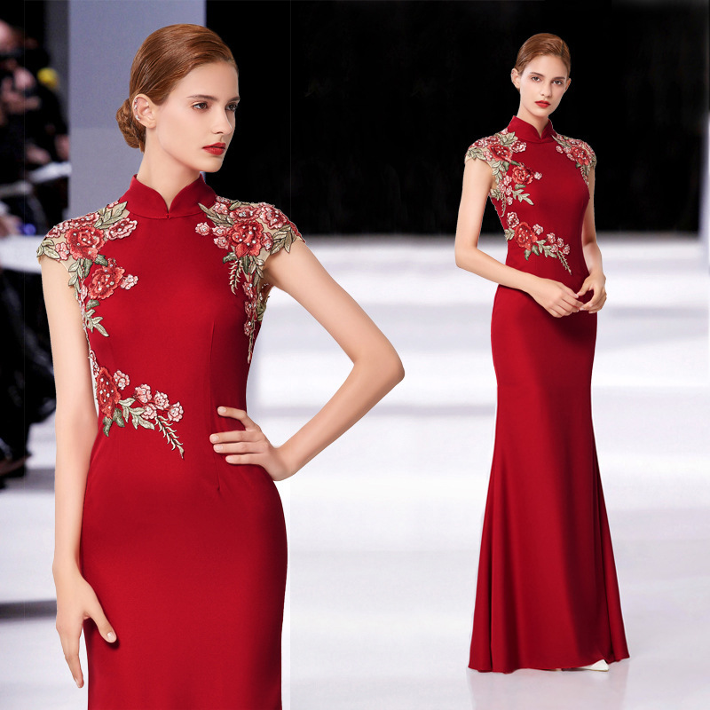 Wedding Bride Cheongsam Women's 2025 New Dress Elegant Toast Dress Red Fishtail Dress Banquet Evening Dress