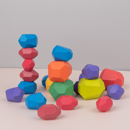 Wooden children's Nordic ins style colorful stone Jenga boys and girls indoor ornaments early education educational toys