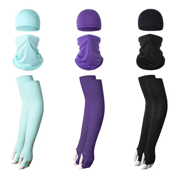 Milk Silk Sun Protection Sleeve Set for Men and Women, Outdoor Cycling Ice Silk Mask, Cycling Cap, Sports Soft Gear, Pullover Hat