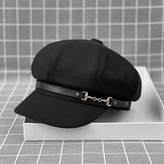 秋冬羊毛呢八角帽女韓版潮英倫復古時尚金屬扣貝雷帽文藝報童帽子