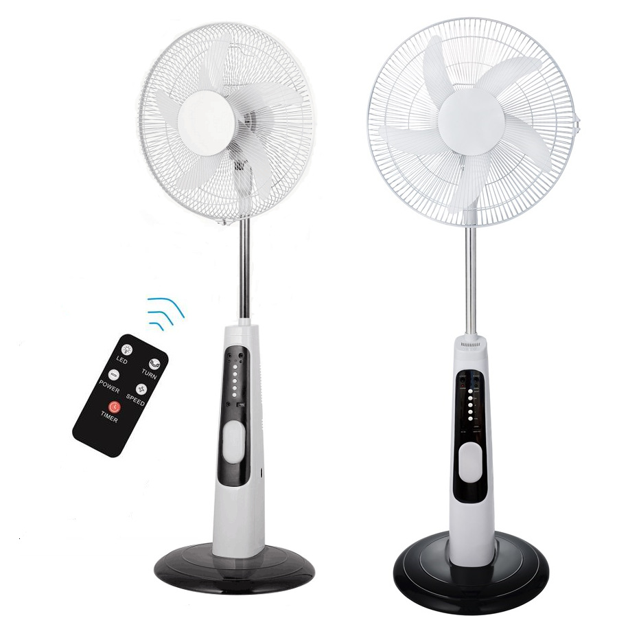 Ventilador de piso recargable de 18 pulgadas con batería de gran capacidad con iluminación de ventilador de emergencia de carga de teléfono móvil