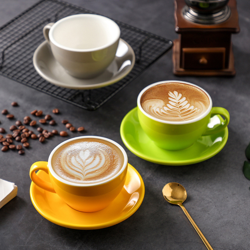色釉薬厚い陶磁器カプチーノラテカップセット専門プルカップ標準試合大口250ml