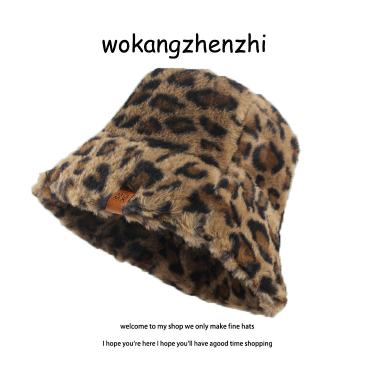 Men's Hats Sweet And Cute Bucket Hat Leopard Plush Fisherman Hat Warm Thickened Basin Hat_voghion.com