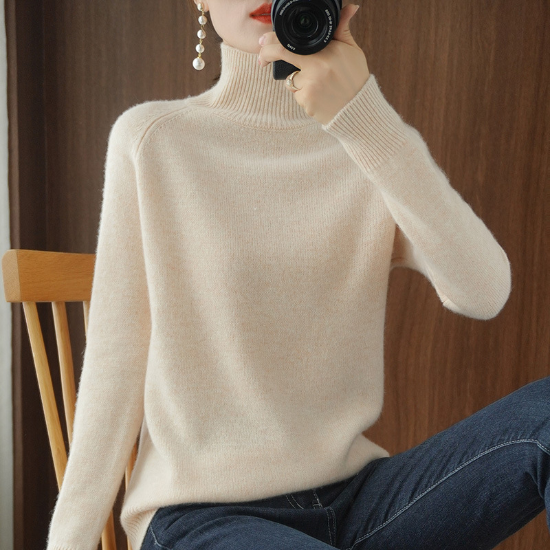 Stand Collar Sweater Women's Autumn and Winter New 2025 Thick Korean Style Women's Pure Color Pullover Loose Knitted Long-Sleeved Bottoming