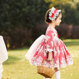 女童冬季新款加绒蓬蓬裙中小童刺绣网纱洛丽塔Lolita公主裙子儿童
