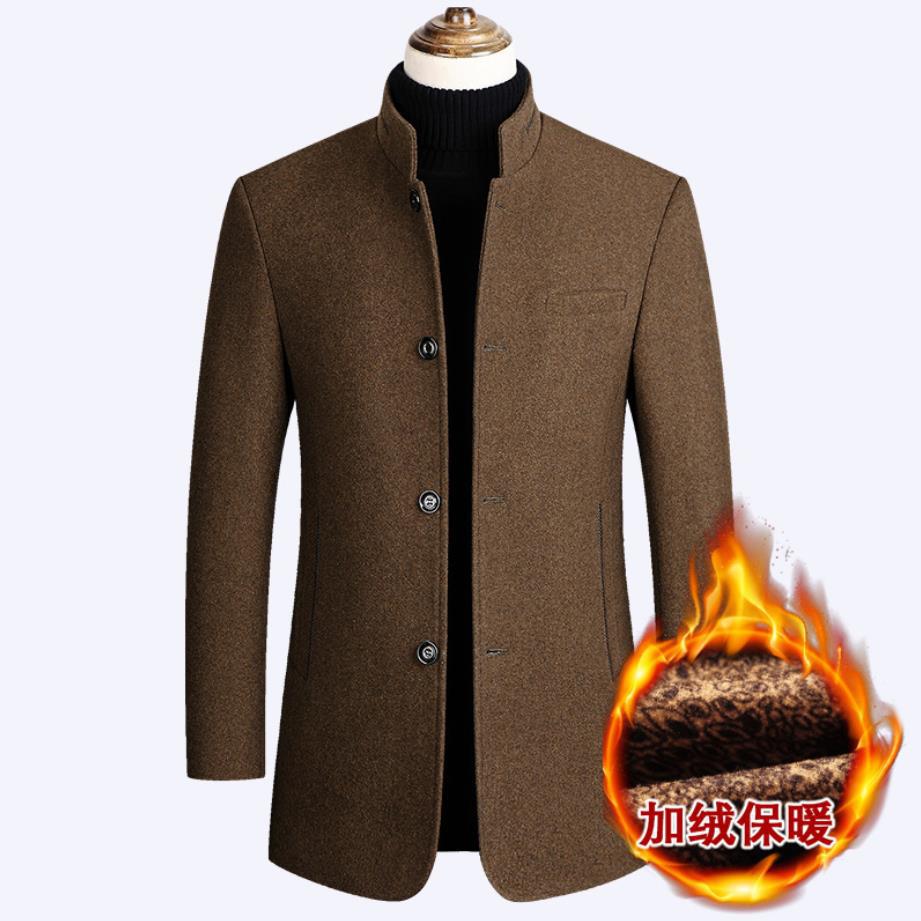 Abrigo de lana transfronterizo dedicado para hombre otoño e invierno para hombre de mediana edad collar de pie abrigo de lana forrado de lana engrosada ropa de hombre