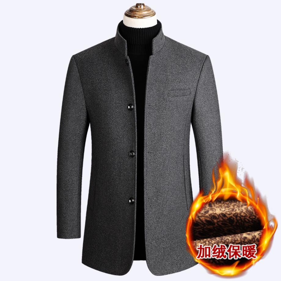 Abrigo de lana transfronterizo dedicado para hombre otoño e invierno para hombre de mediana edad collar de pie abrigo de lana forrado de lana engrosada ropa de hombre