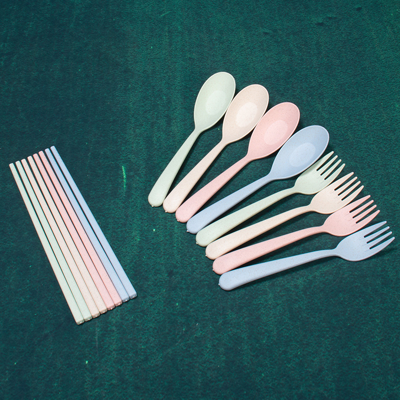 Paja DE TRIGO vajilla para niños cinco piezas traje separado plato pecera palillos tenedor cuchara engrosada Anti-escaldado 5 piezas creativas image 6