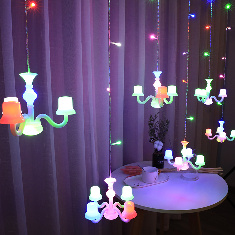 Nuevo en stock 6 Cadena de luz de color colgante tira de hielo luz de la estrella luz de la vela luz decorativa Internet celebridad habitación cortina Europea Luz