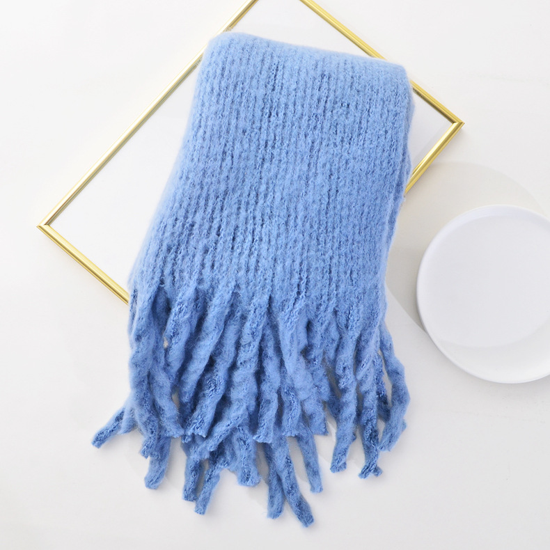 Otoño e invierno nuevo engrosado cálido alargado borla bufanda dama dinero PerA-como Cachemira color sólido gran borla bufanda