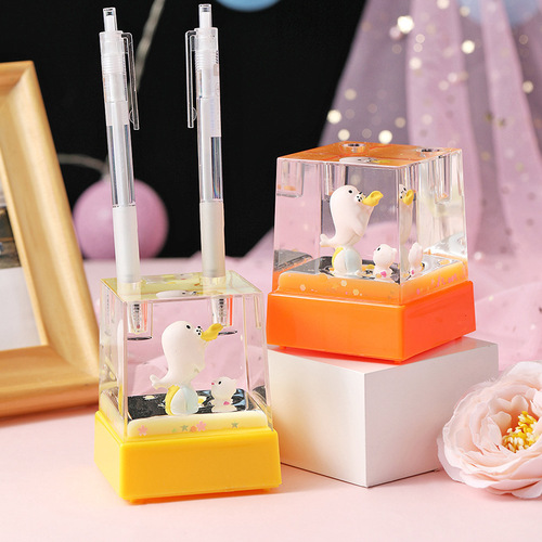 Creative cute cartoon oil drip toy hourglass timer ornament new and unique desk music box oil drop pen holder