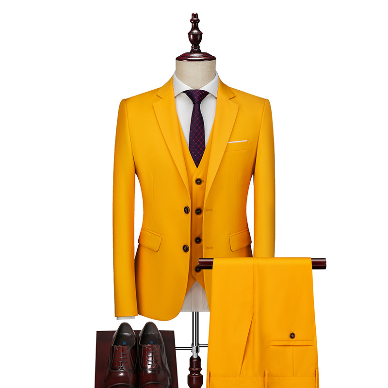 Men's Clothing Solid Color Two Button Suit Three Piece Wedding Dress Business Casual Suit _voghion.com
