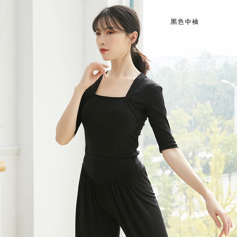 舞蹈练功服女春秋成人复古芭蕾风教师形体服装长袖假两件气质上衣|undefined