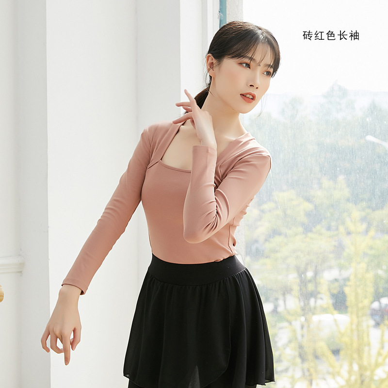 舞蹈练功服女春秋成人复古芭蕾风教师形体服装长袖假两件气质上衣|undefined