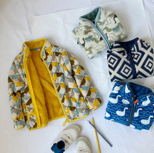 2023稚橙秋冬男童加绒摇粒绒外套儿童卡通印花抓绒夹克一件代发