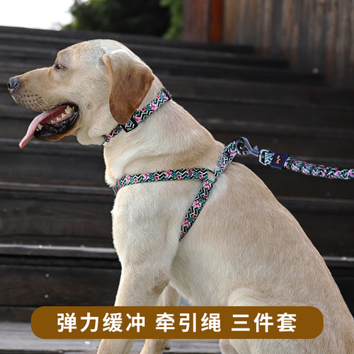 Amazon best-selling elastic cushion three-piece extendable harness training leash pet safety harness chest and back strap