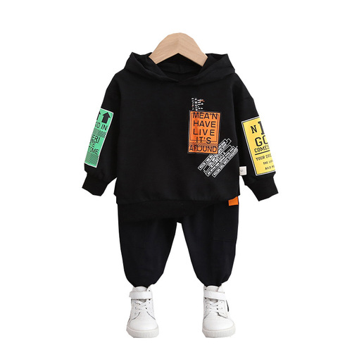 Boys spring and autumn new children's hoodies long-sleeved sweatshirts for small and medium-sized children's sports and leisure loose children's clothing two-piece set wholesale