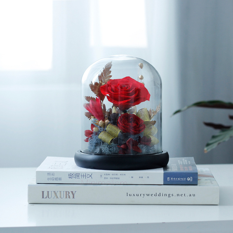 Regalo del Día de la Madre, rosa eterna al por mayor con cubierta de cristal, regalo de San Valentín, regalo de cumpleaños para novia, caja de regalo, arte floral