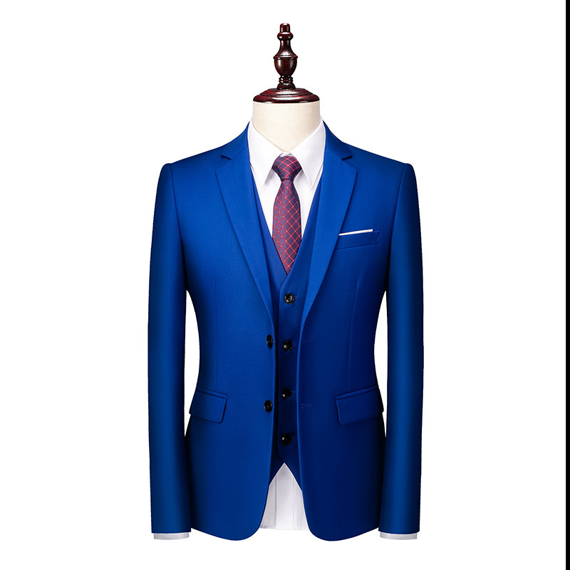 Men's Suit Groomsmen Suit Three-Piece Solid Color Slim Korean Style Business Casual Fashion Trendy Men's Clothing