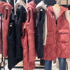 2025秋冬新款羽绒棉服女 OL通勤中长款保暖马甲外套品牌外贸开衫