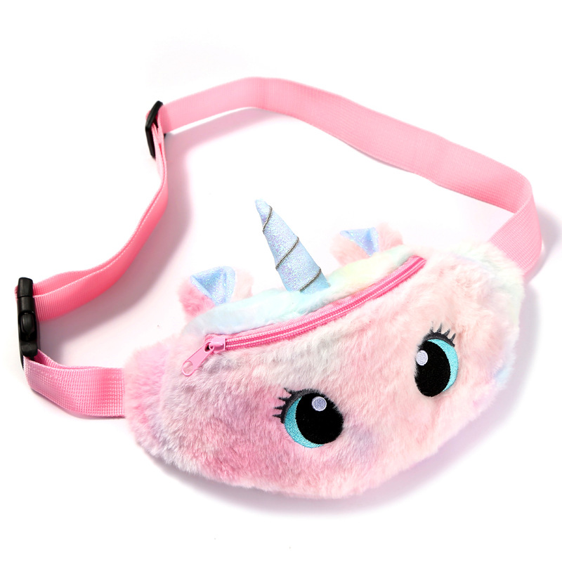 Unicornio ojos grandes bolsa de cintura kindergarten niños bolsa de mensajero bolsa de pecho dibujos animados felpa bolsa de hombro niña linda