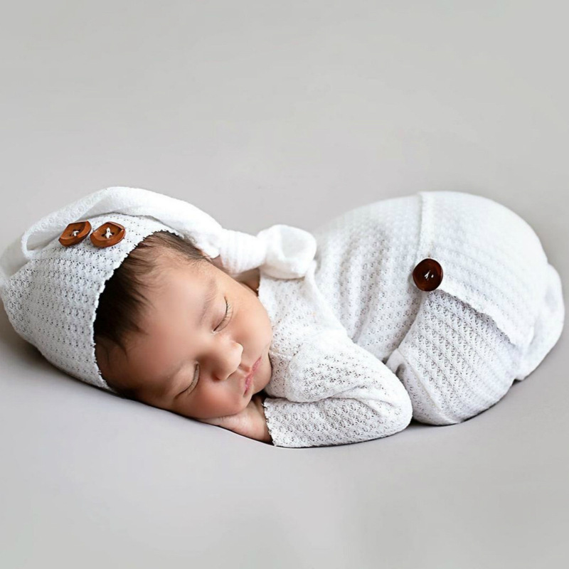 Newborn Photography Knitted Jumpsuit Long Tail Cap Two-piece Set suit European and American Newborn Photography Clothing Two-piece Set