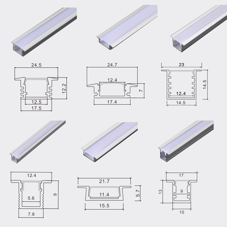 LED estante luz lamina empotrada tira de luz de ranura de aluminio tira de luz 12V Luz lineal para escaparate estante de luz