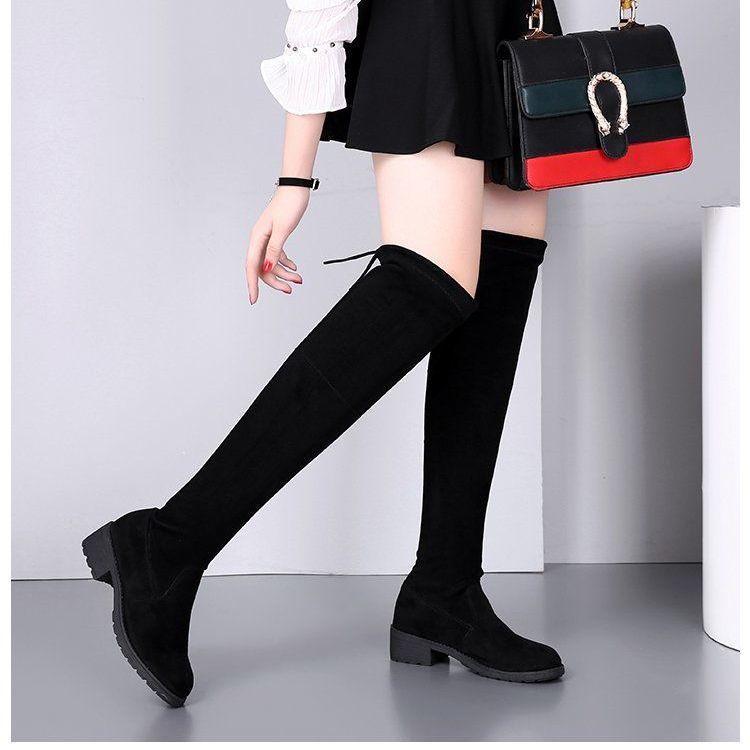 Suede demi-season elastic high boots flat