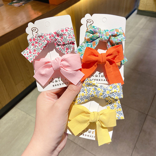 Korean floral bow hairpin children's side hairpin headdress cute princess flower clip little girl hair accessory
