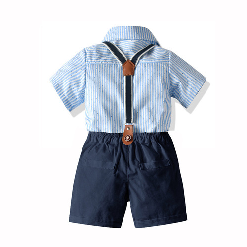 Baby boy set crawling suit, formal suit, trendy short-sleeve onesie with belt pants, one piece for dropshipping