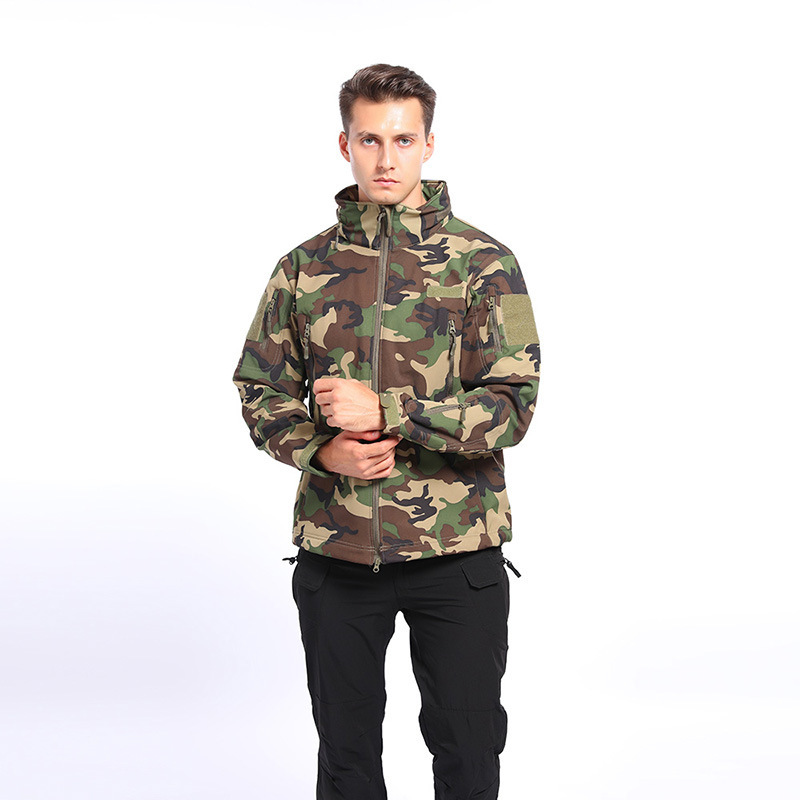 Shark skin Outdoor Tactical Sports camouflage waterproof blazer spring and autumn winter men's warm fleece soft shell coat