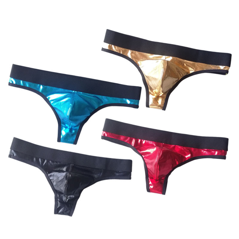 Patent Leather Imitation Leather Sexy Men's Thong Nightclub Performance Reflective Men's Underwear Cross-Border Lover Gift for Men