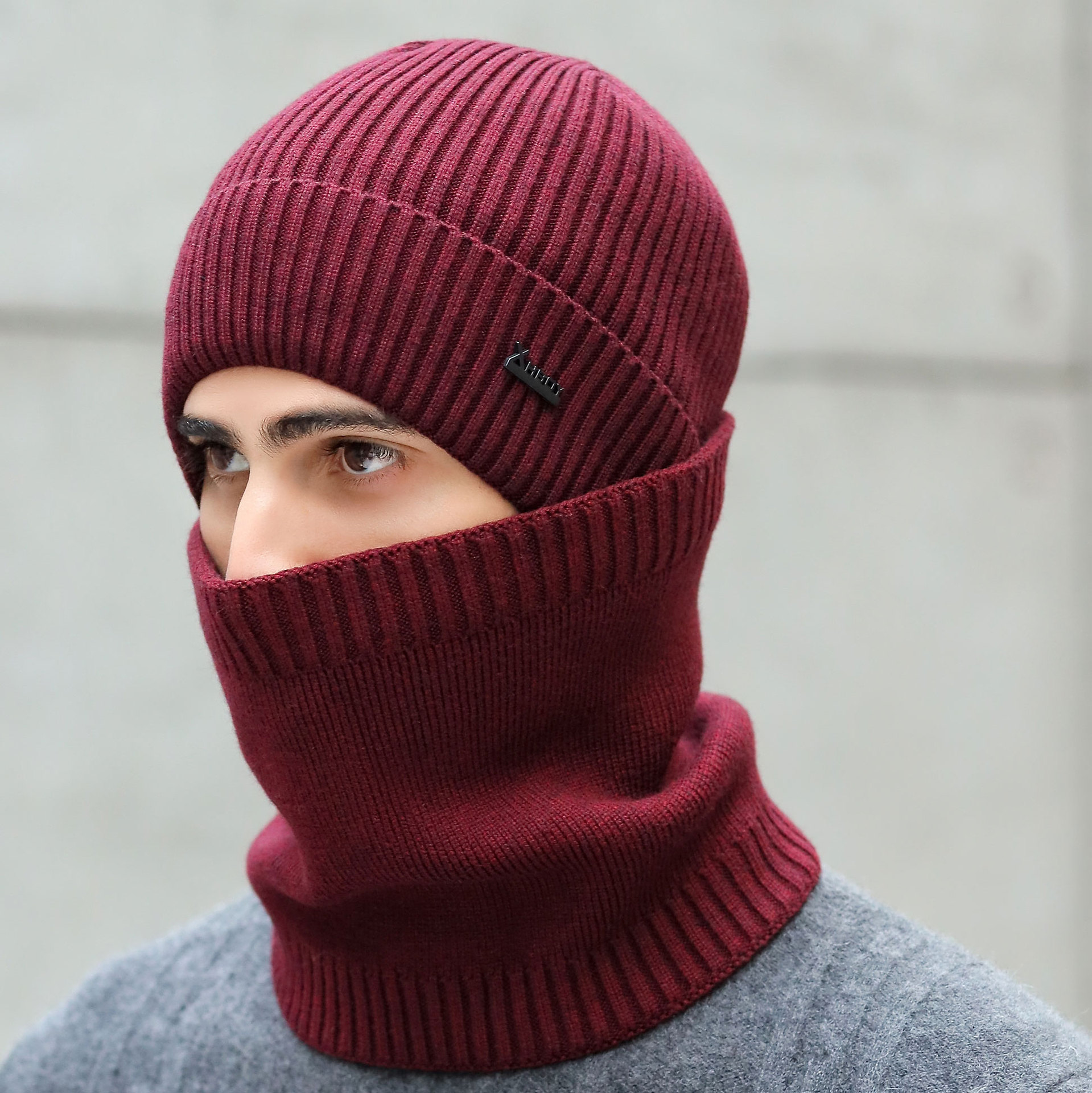 Nieuwe gebreide wollen muts volledig gesloten, volledig gesloten winter verdikte wollen pullover muts_voghion.com