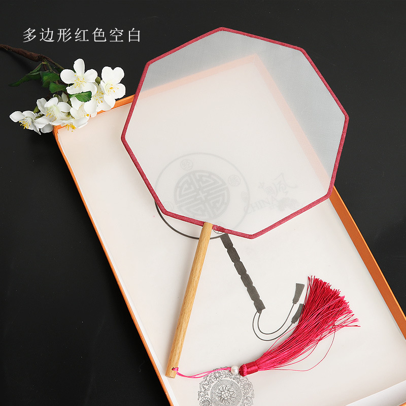 Pintado a mano estilo antiguo ventilador en blanco al por mayor pluma fina pintura a mano alzada superficie de ventilador de caligrafía mango largo ventilador redondo hecho a mano material de bricolaje